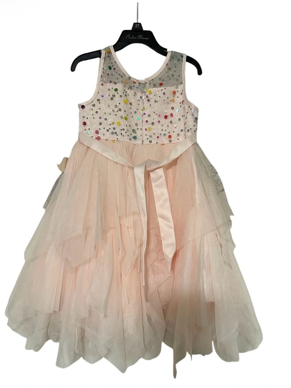 American Princess Pink and White Beaded Tulle Party Dress